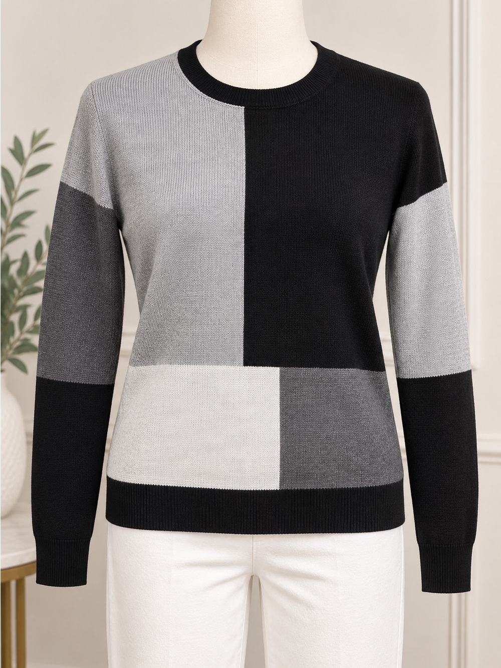 project 28 black gray colorblock 100% cotton sweater size L NWT